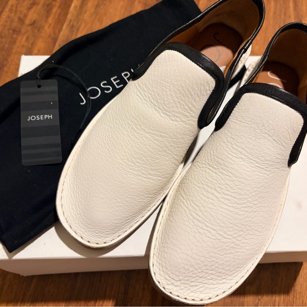 JOSEPH Leather Slip-On Flats EU 36 – New With Tags – Made in Spain – Cream Black